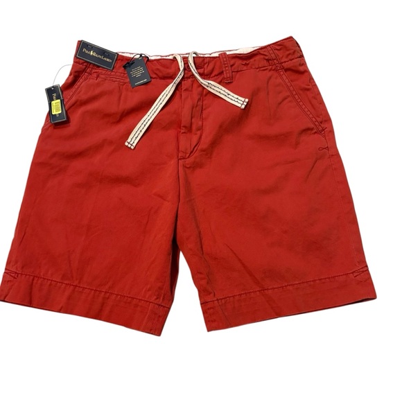 NWT, Men's Y2K Polo Ralph Lauren Chino Drawstring Shorts Distressed Red, Sz 36 - Picture 5 of 14